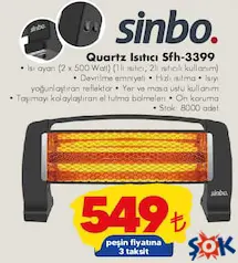 SİNBO QUARTZ ISITICI SFH-3399 1000 W